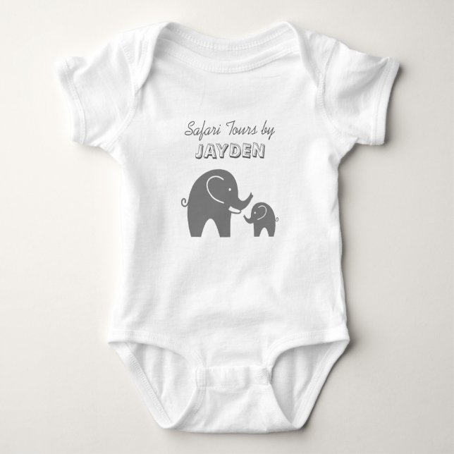 Custom grey safari elephant baby romper for kids bodysuit (Front)