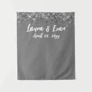 Custom Grey Silver White Wedding Photo Booth Prop Tapestry
