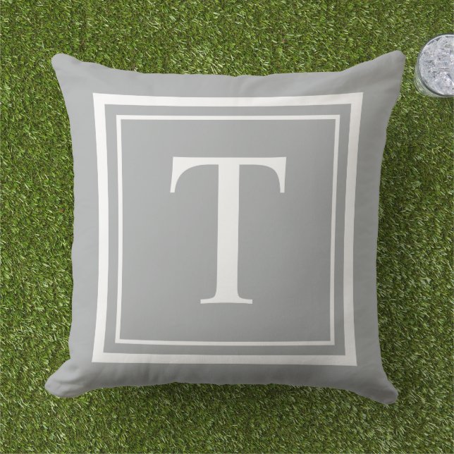 Custom Grey Square Monogram Initial Letter Cushion (Grass)