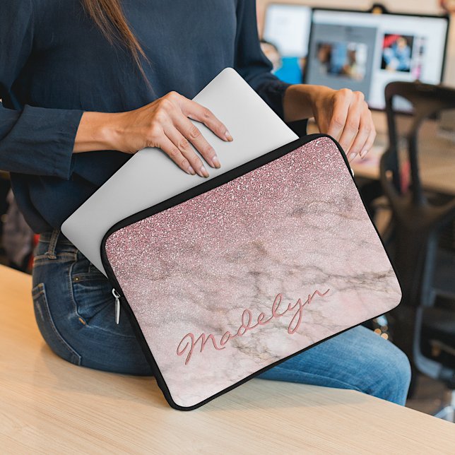 Custom Grey Taupe Blush Pink Marble Art Pattern Laptop Sleeve (Creator Uploaded)