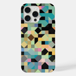 Custom Grey Teal Blue Aqua Green Black Mosaic Art iPhone 15 Pro Max Case