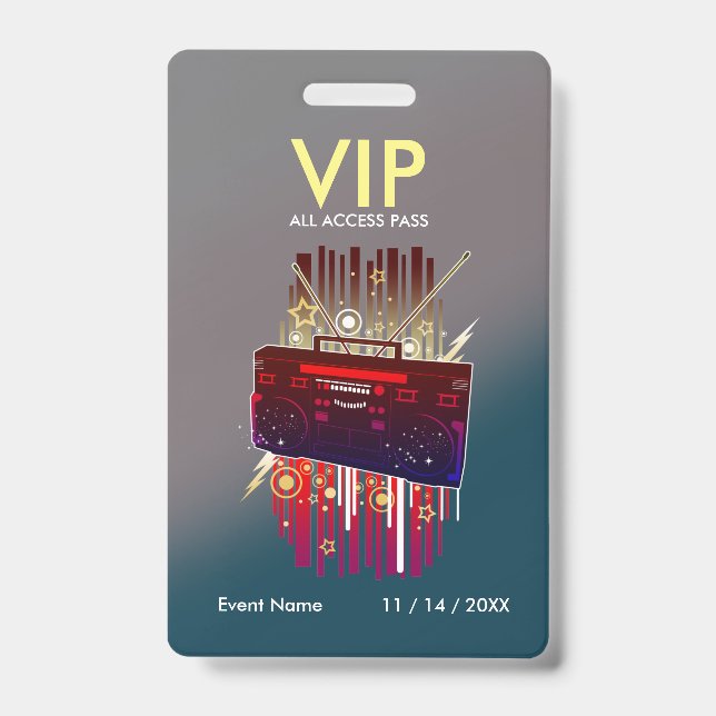 Custom Grey Teal Gradient VIP Pass For Event ID Badge (Front)