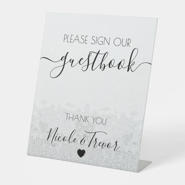 Custom Grey Texturised Calligraphy Sign Guestbook (Front)