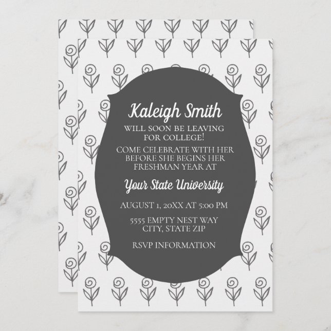 Custom Grey White Flowers College Trunk Party Invitation (Front/Back)