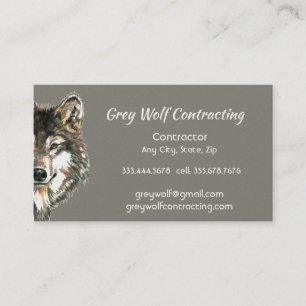Custom Grey Wolf Contractor Business Card