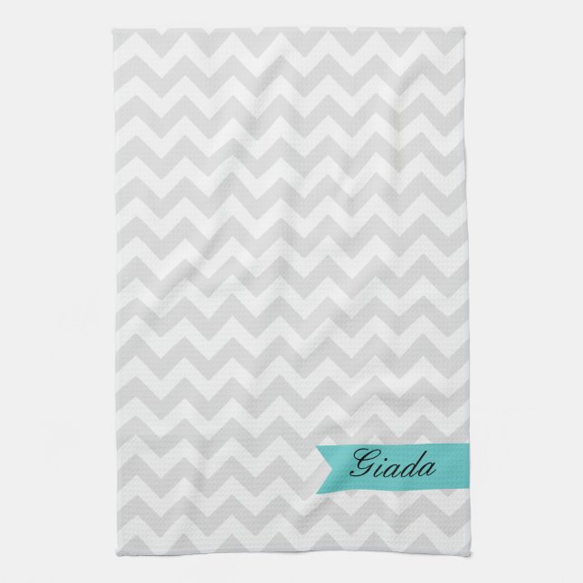 Custom Grey ZigZag Kitchen Towel (Vertical)