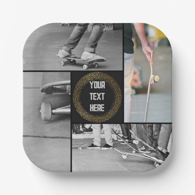 Custom Grid Party Plate – 4 or 5 photo Paper Plate (Front)
