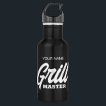 Custom Grill Master water bottle for BBQ chef<br><div class="desc">Custom Grill Master water bottle for BBQ chef. Cool black and white script typography design with custom name. Fun Birthday gift idea for cook,  dad,  husband,  uncle,  brother,  grandpa,  retired person,  boss,  coworker,  colleague etc.</div>