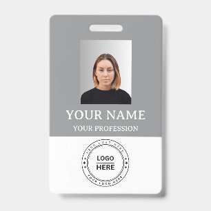 Custom Gris Employee Badge with Photo, Logo, QR ID Badge