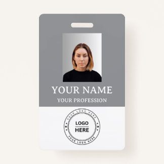 Custom Gris Employee Badge with Photo, Logo, QR ID Badge