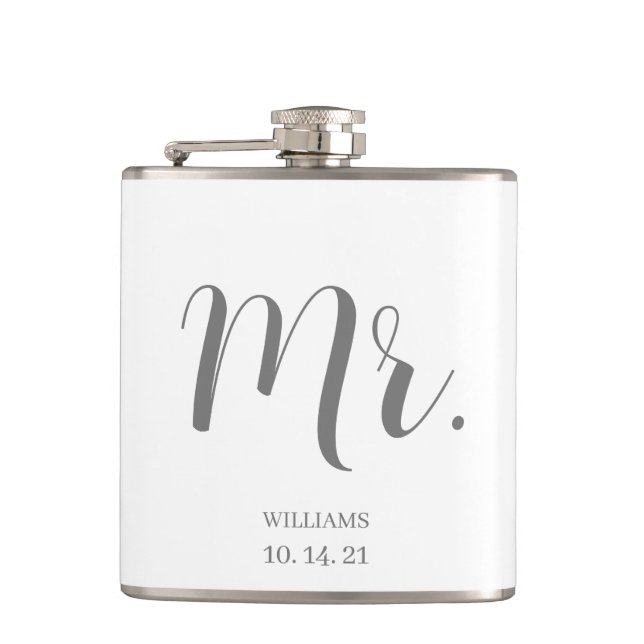 Custom Groom Script Wedding Hip Flask (Front)