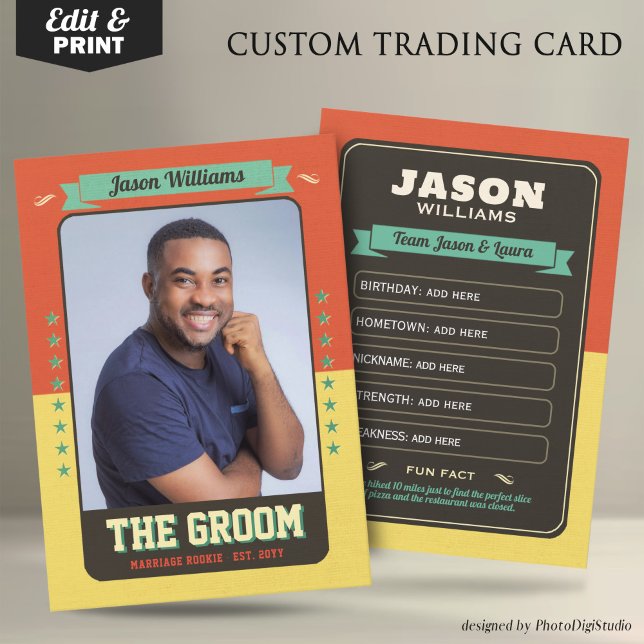 Custom Groom Trading Cars, Fun Wedding Favour Groo Calling Card (Custom Wedding Trading Cards, Retro Groom Card)