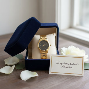 Custom Groom Wedding Gift Elegant Gold & Charcoal Watch