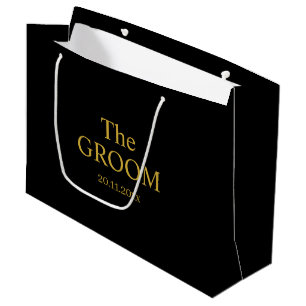 Custom Groom Wedding Simple Classic Black Gold Large Gift Bag