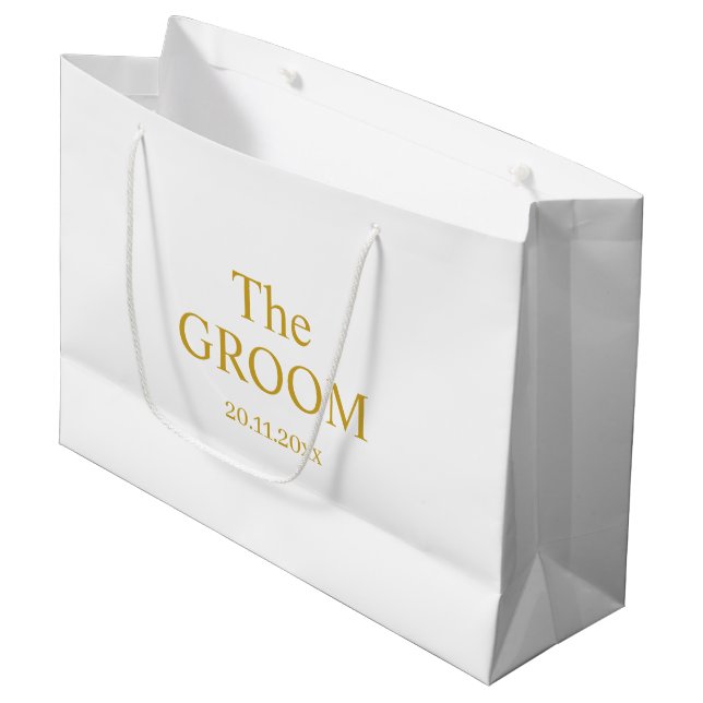 Custom Groom Wedding Simple Classic White Gold  Large Gift Bag (Front Angled)