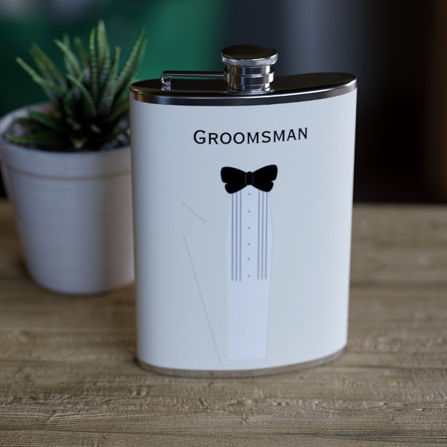 Custom Groomsman Cream Tuxedo Wedding Flask (Creator Uploaded)