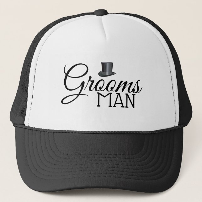 Custom Groomsman Top Hat Trucker Hat (Front)