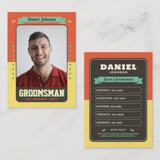 Custom Groomsman Trading Card, Fun Best Man  Calling Card (Front/Back)