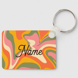 Custom Groovy Liquified Marble Retro 60s Vintage  Key Ring