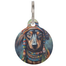 Custom Groovy Retro Hippie Dachshund Boho Pet Tag