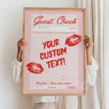 Custom Guest Check Personalised Quote Red Poster