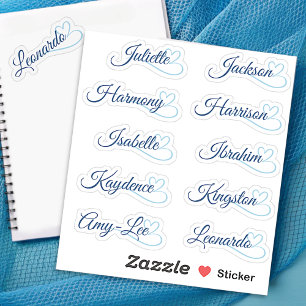 Custom Guest List 10 Names Blue Calligraphy Heart