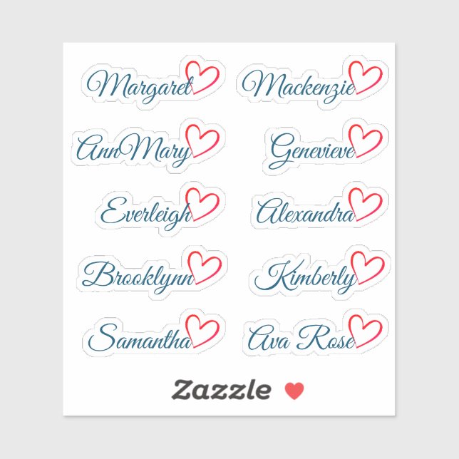 Custom Guest List 10 Names Red Calligraphy Heart   (Sheet)