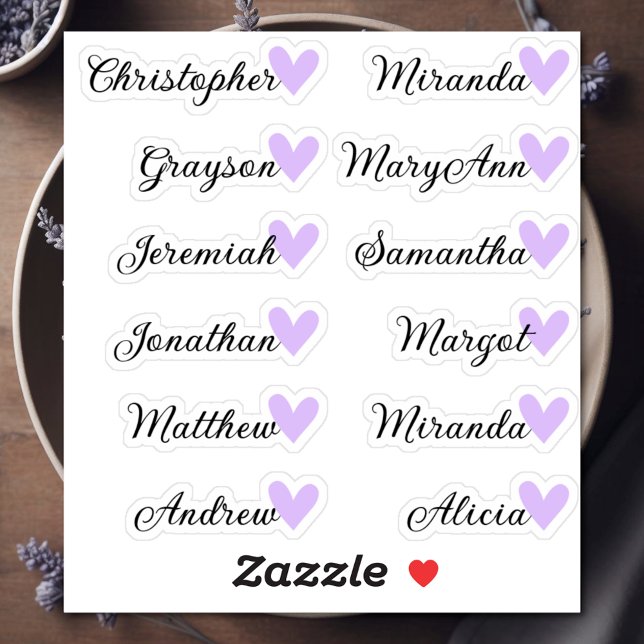 Custom Guest List 12 Names Calligraphy Lilac Heart (Creator Uploaded)