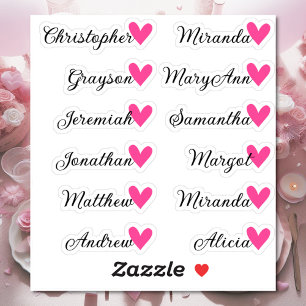 Custom Guest List 12 Names Calligraphy Pink Heart