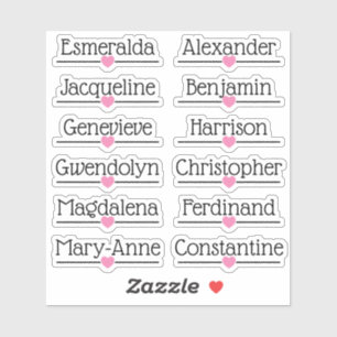 Custom Guest List 12 Names Pink Love Heart Line