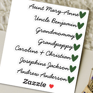 Custom Guest List 7 Names Calligraphy Green Heart