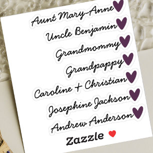 Custom Guest List 7 Names Calligraphy Purple Heart