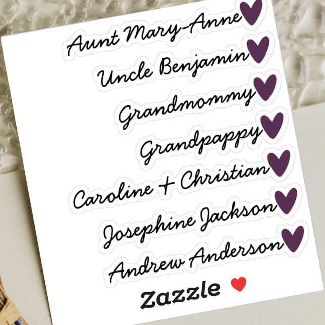 Custom Guest List 7 Names Calligraphy Purple Heart (Creator Uploaded)