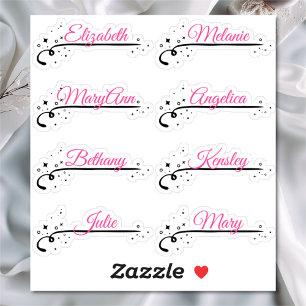 Custom Guest List 8 Names Pink Calligraphy Stars