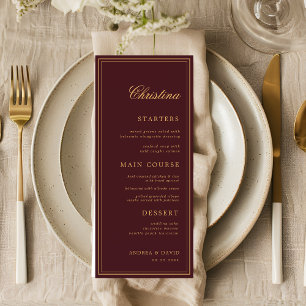 Custom Guest Name Burgundy Gold Place Card Menu