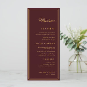 Custom Guest Name Burgundy Gold Place Card Menu