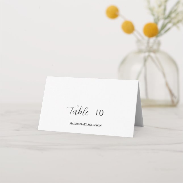 Custom Guest Name White Wedding Place Card (Front)