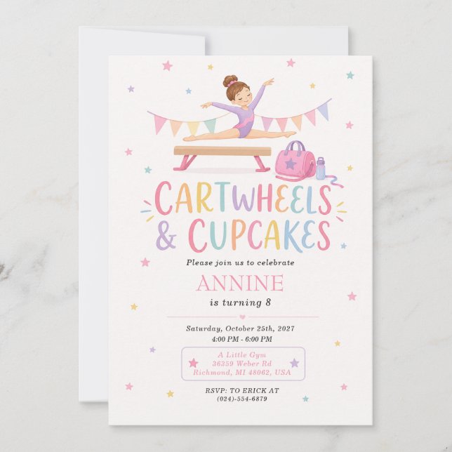 Custom Gymnastics Cupcake Birthday  Invitation (Front)