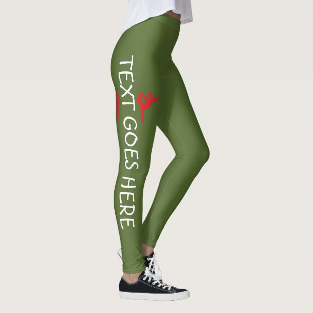Custom Gymnastics Name Design Over Olive Green Leggings (Right)