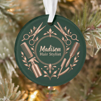 Custom Hair Stylist Emerald Rose Gold Acrylic Ornament