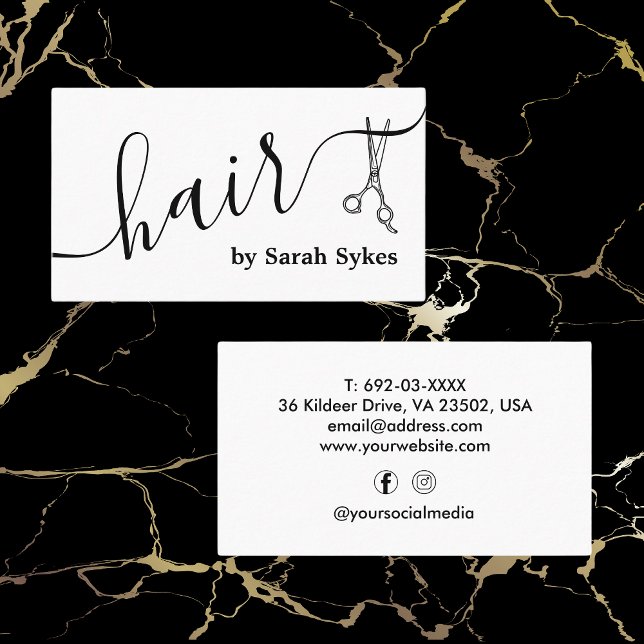 Custom Hair Stylist Scissors Script Barber White Business Card (Creator Uploaded)