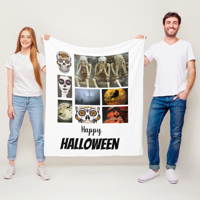 Custom Halloween 8 Photo Collage   Fleece Blanket (In Situ)
