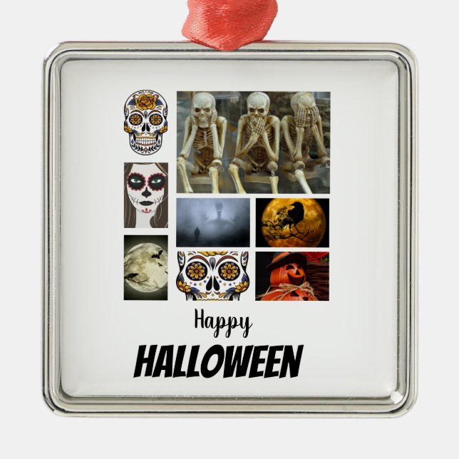 Custom Halloween 8 Photo Collage   Metal Tree Decoration (Front)