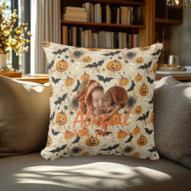 Custom Halloween Baby Photo Pillow with Pumpkin