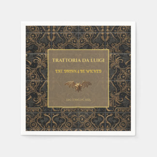 Custom Halloween Bar Napkins Gothic Gold Bat