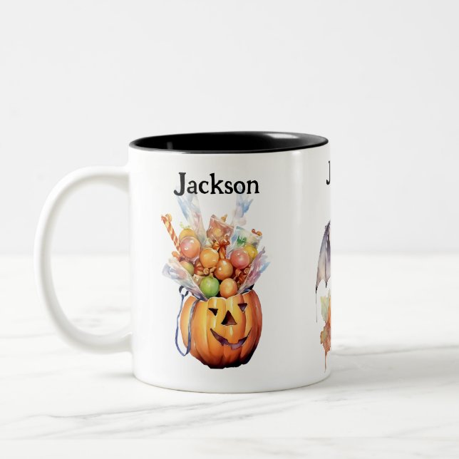 Custom Halloween Bat Pumpkin And  Two-Tone Coffee Mug (Left)
