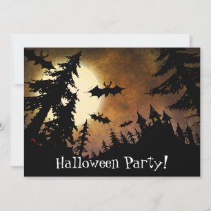 Custom Halloween Bats, Spooky Castle and Full Moon Invitation