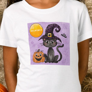 Custom Halloween Black Cat Pumpkin Purple T-Shirt
