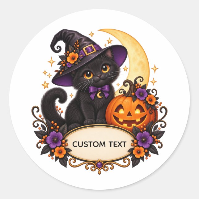 Custom Halloween Black Cat Sticker (Front)