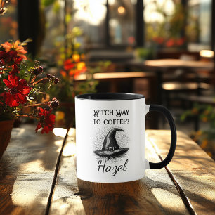 Custom Halloween - Black & White Witch Hat Design Mug